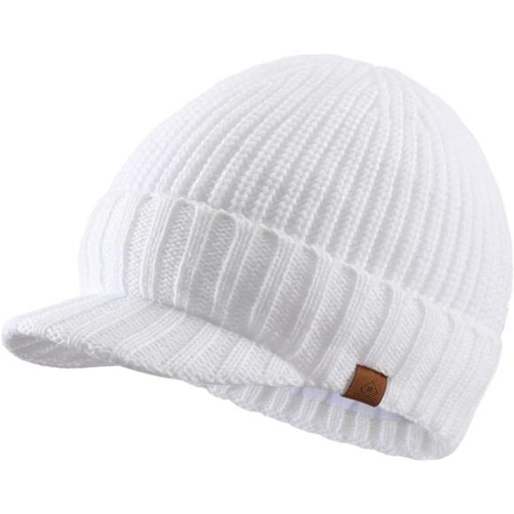 Men's Winter Hat Thick Knit Beanie Cap White - Picture 1 of 7